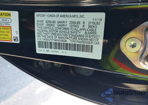 2019 Honda Accord Lx z USA, uszkodzony, nr VIN 1HGCV1F14KA016026